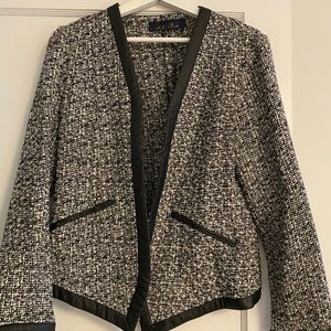 Tweed Blazer with Leather Trim